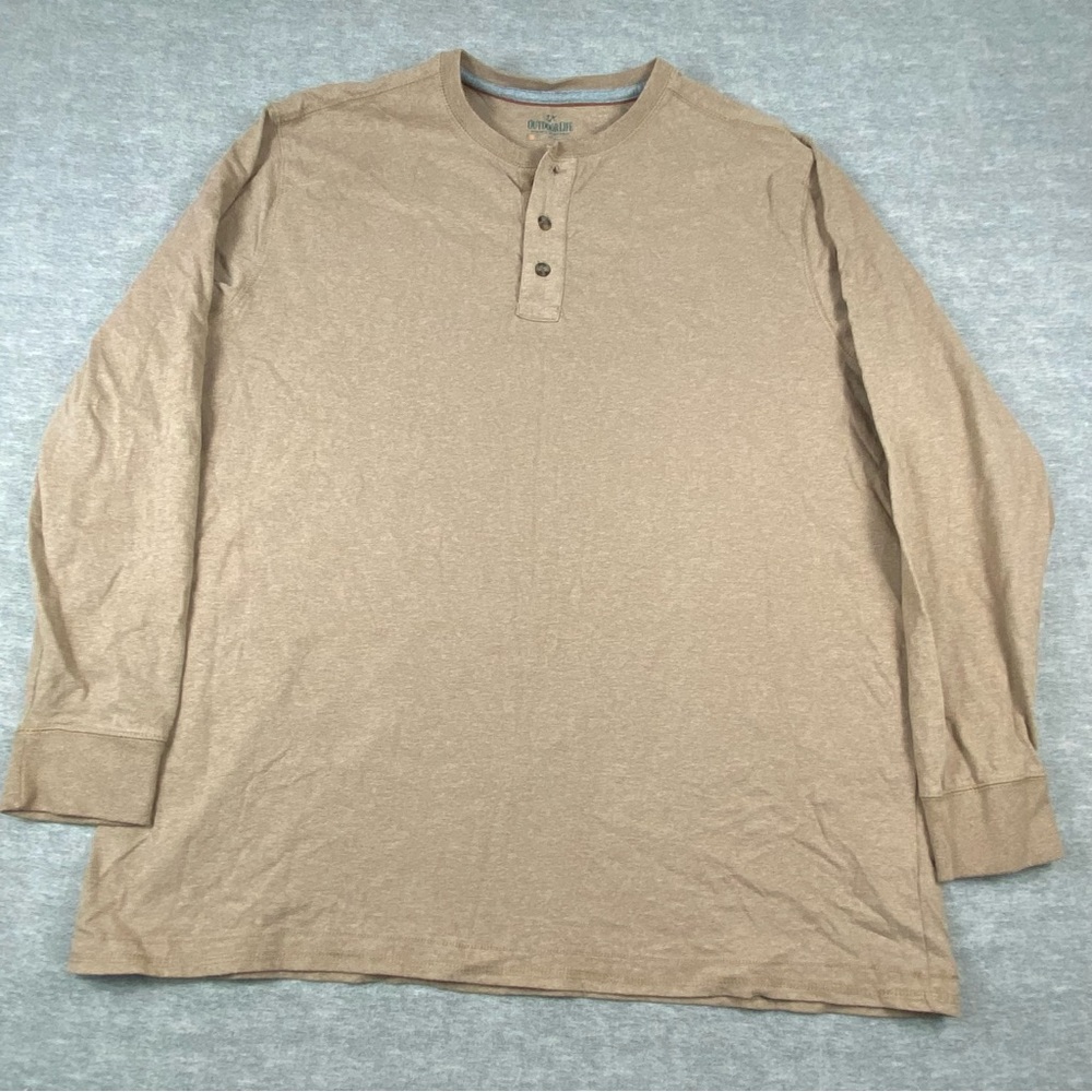 Outdoor Life Mens Beige Long Sleeve‎ 3 Button Wilderness Sueded Henley Size XL